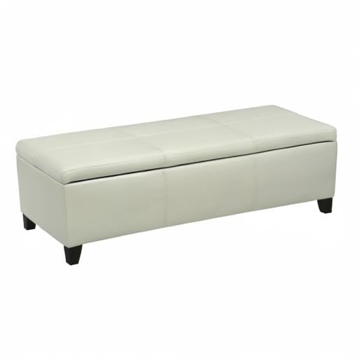 PU Leather Storage Ottoman Bench with Wood Frame, Ivory