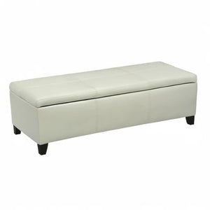 PU Leather Storage Ottoman Bench with Wood Frame, Ivory