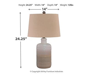 Round Textured Ceramic Table Lamp – Beige
