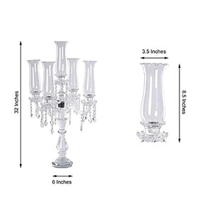 32-Inch Clear Crystal Glass Candelabra Taper Candle Holder