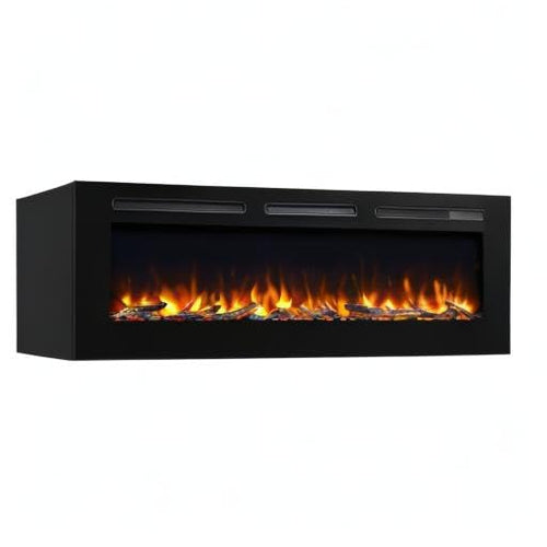 Recessed Electric Fireplace with Log Set & Crystal