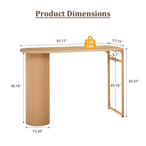 55" Fluted Wood Bar Table with Metal Frame