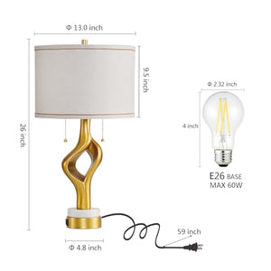 Gold Sculptural Table Lamp Set of 2 with USB Ports & Marble Base