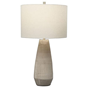 Ceramic Table Lamp – Crackled Taupe-Gray & Brass