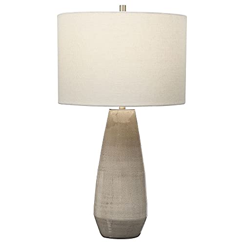 Ceramic Table Lamp – Crackled Taupe-Gray & Brass