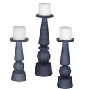 Midnight Blue Glass Pillar Candle Holders Set of 3