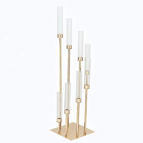 42-Inch Tall Gold Candelabra Candle Holder with Glass Shades