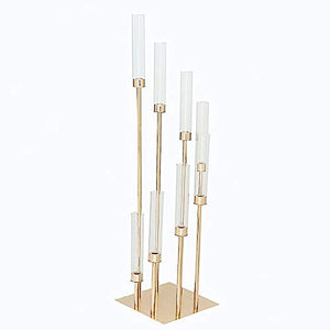 42-Inch Tall Gold Candelabra Candle Holder with Glass Shades