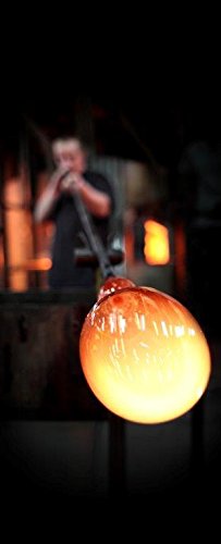 Hand-Blown Glass Square Vase with Red Leaf Decoration