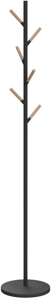 Freestanding Coat Rack with Wooden Hooks – Steel Stand for Entryway