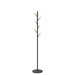 Freestanding Coat Rack with Wooden Hooks – Steel Stand for Entryway