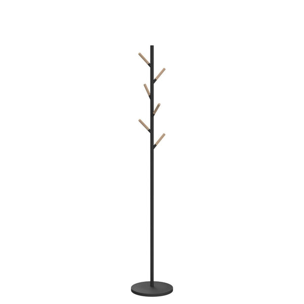 Freestanding Coat Rack with Wooden Hooks – Steel Stand for Entryway