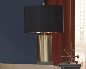 Contemporary Metal Table Lamp with Drum Shade, 3-Way Switch, Gold & Gray Finish