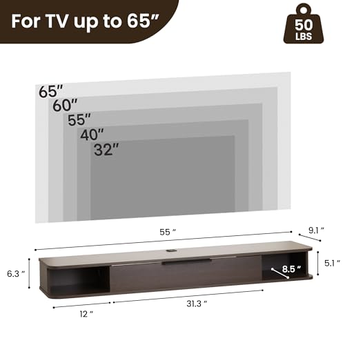 55" Floating Wall-Mounted TV Stand with Storage