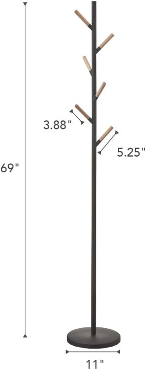 Freestanding Coat Rack with Wooden Hooks – Steel Stand for Entryway