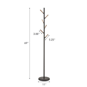 Freestanding Coat Rack with Wooden Hooks – Steel Stand for Entryway