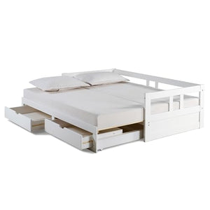 Twin to King Convertible Daybed with Trundle & Storage Drawers – Solid Pine Wood