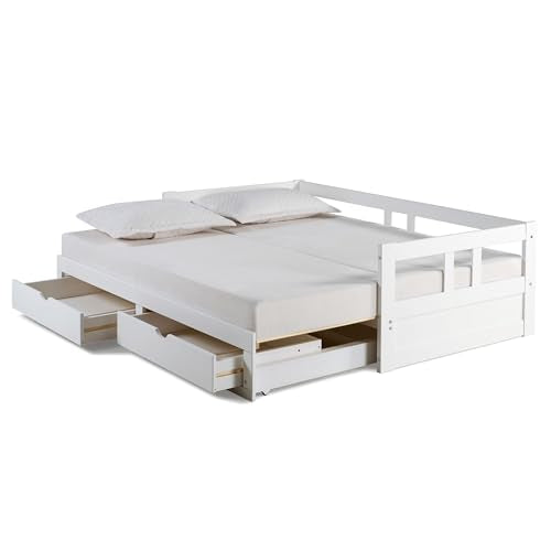 Twin to King Convertible Daybed with Trundle & Storage Drawers – Solid Pine Wood