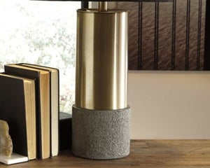 Contemporary Metal Table Lamp with Drum Shade, 3-Way Switch, Gold & Gray Finish