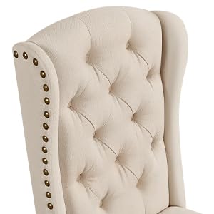 Button-Tufted Upholstered Dining Chairs with Solid Wood Legs – Beige