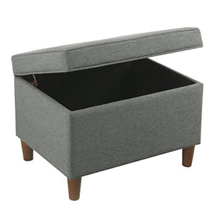 Grey Storage Ottoman with Hinged Lid & Wood Legs