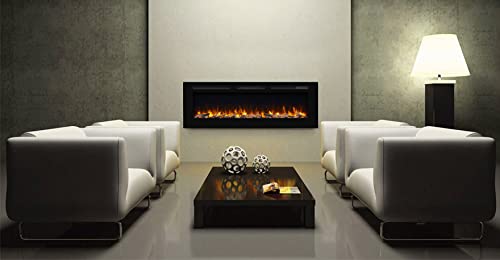 Recessed Electric Fireplace with Log Set & Crystal