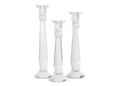 Crystal Candlestick Holders Set of 3 — Clear Tapered Candle Holders S, M & L