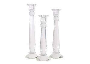 Crystal Candlestick Holders Set of 3 — Clear Tapered Candle Holders S, M & L
