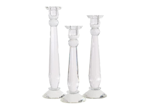 Crystal Candlestick Holders Set of 3 — Clear Tapered Candle Holders S, M & L