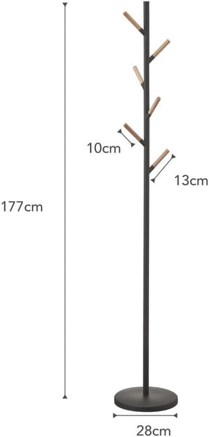 Freestanding Coat Rack with Wooden Hooks – Steel Stand for Entryway