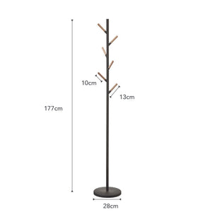 Freestanding Coat Rack with Wooden Hooks – Steel Stand for Entryway