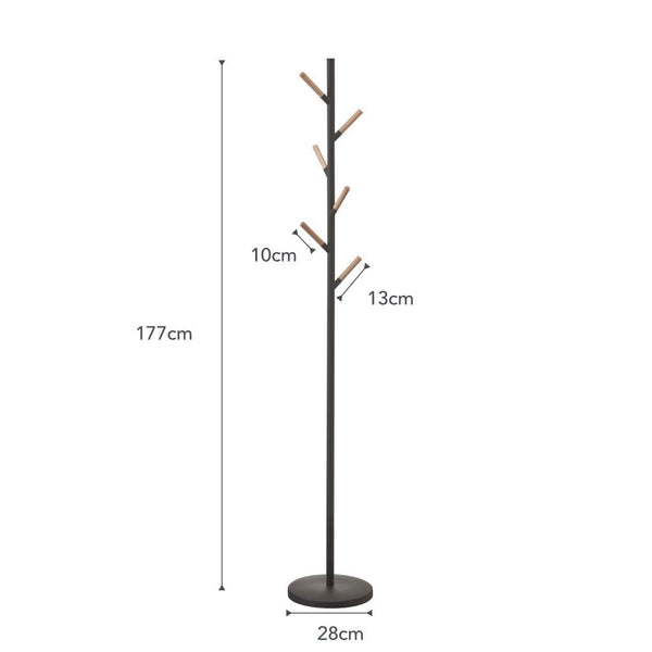 Freestanding Coat Rack with Wooden Hooks – Steel Stand for Entryway