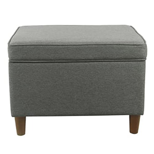 Grey Storage Ottoman with Hinged Lid & Wood Legs