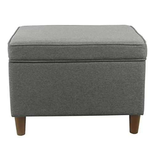 Grey Storage Ottoman with Hinged Lid & Wood Legs