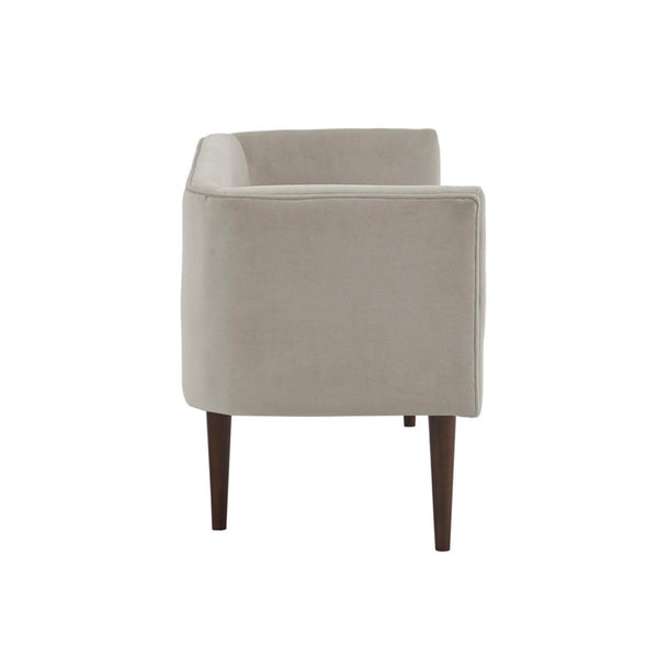Velvet Accent Bench with Curved Backrest & Wood Legs – Cream