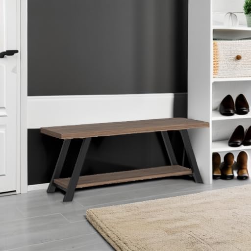 Entryway Storage Bench – Wood & Metal Shoe Bench