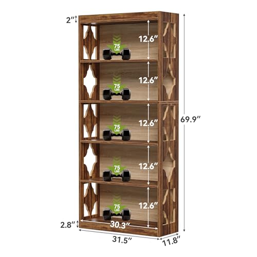 5-Tier Vintage Bookshelf 69.9" Freestanding Bookcase