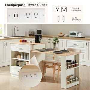 Extendable Kitchen Island with Dining Table & Storage