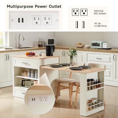 Extendable Kitchen Island with Dining Table & Storage