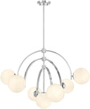 7-Light Art Deco Chandelier with Strie Glass Orbs – Adjustable Height