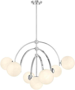 7-Light Art Deco Chandelier with Strie Glass Orbs – Adjustable Height