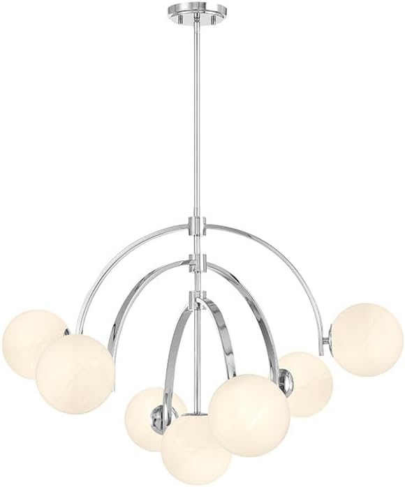 7-Light Art Deco Chandelier with Strie Glass Orbs – Adjustable Height
