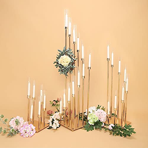 42-Inch Tall Gold Candelabra Candle Holder with Glass Shades