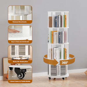 Rotating Bookshelf Tower with Wheels