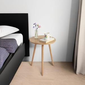 Round Wood Side Table – Small Accent End Table with 3 Legs