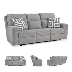 Power Reclining Sofa with Adjustable Headrest & USB Ports – Light Gray