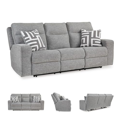 Power Reclining Sofa with Adjustable Headrest & USB Ports – Light Gray