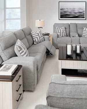 Power Reclining Sofa with Adjustable Headrest & USB Ports – Light Gray