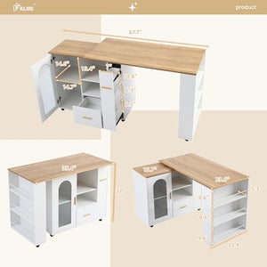 Rolling Kitchen Island with Extendable Table & Storage