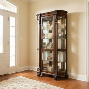 Curved End Curio Cabinet with Lighted Interior